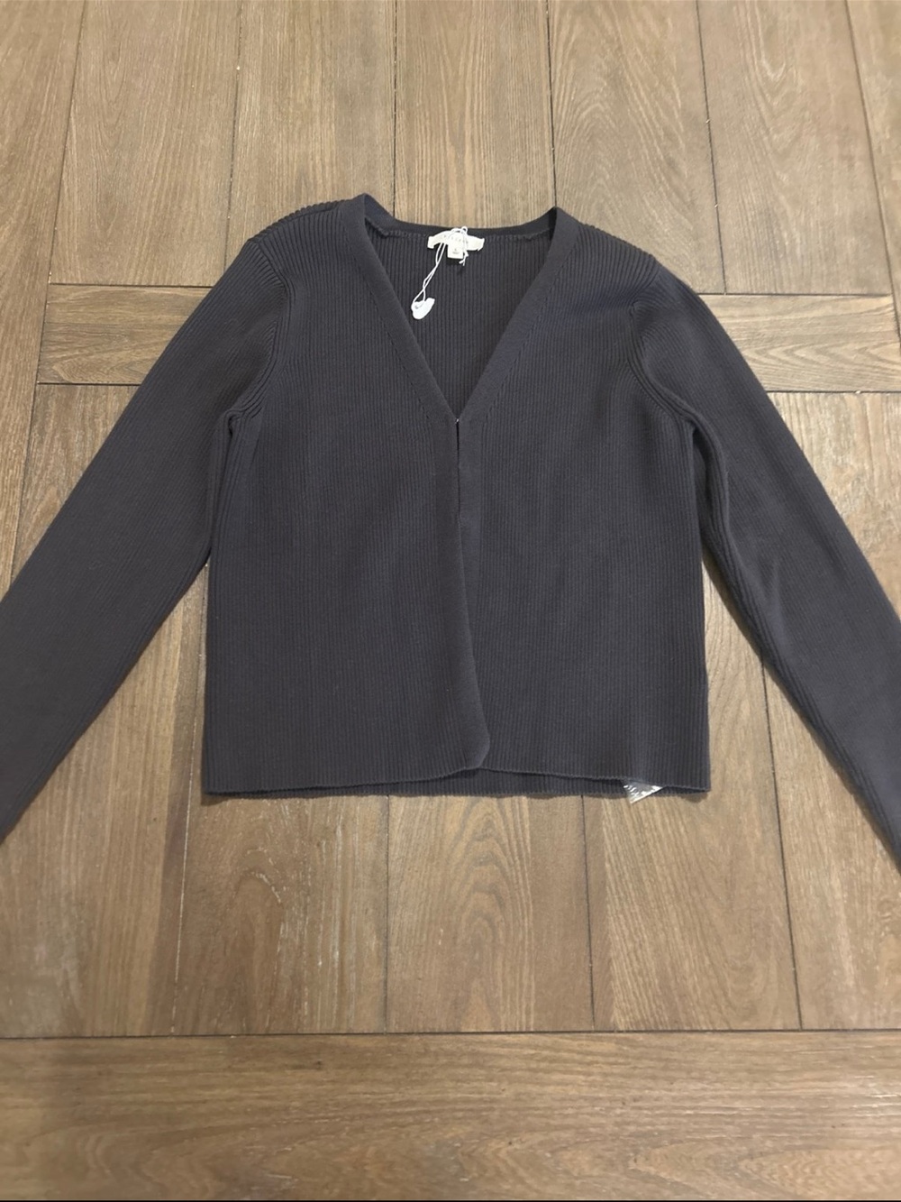 V-Neck Ribbed Cardigan Sweater - Charcoal